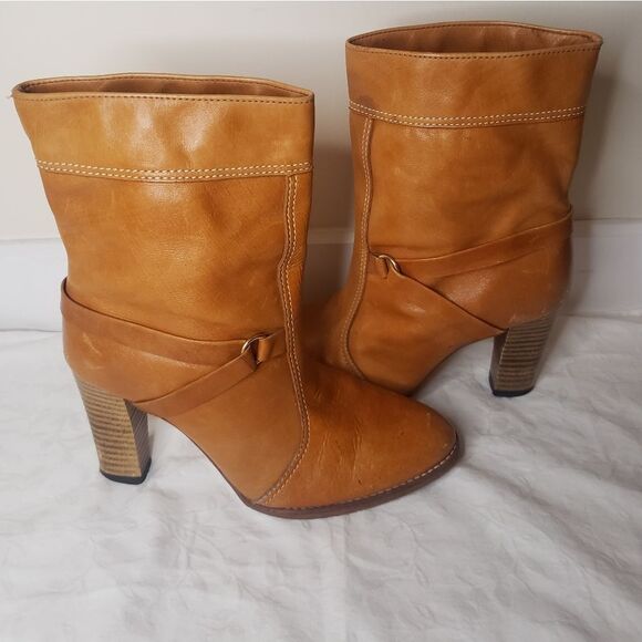 Vintage 60s Orange Leather Ankle Boots - Picture 1 of 15